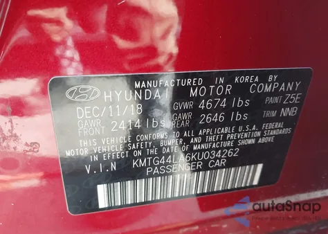 2019 Genesis G70 2.0T Advanced z USA, uszkodzony, nr VIN KMTG44LA6KU034262